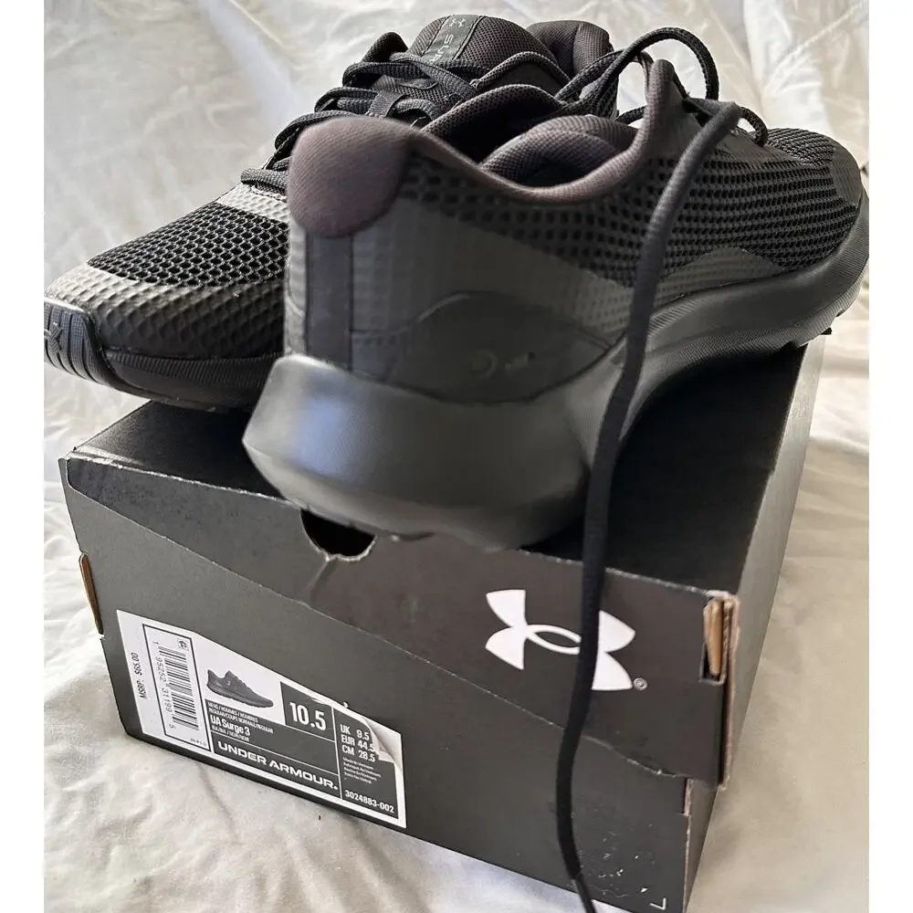 Under Armour Mens UA Surge 3 Running Shoes Cross Training Blackout Sz 10.5 New